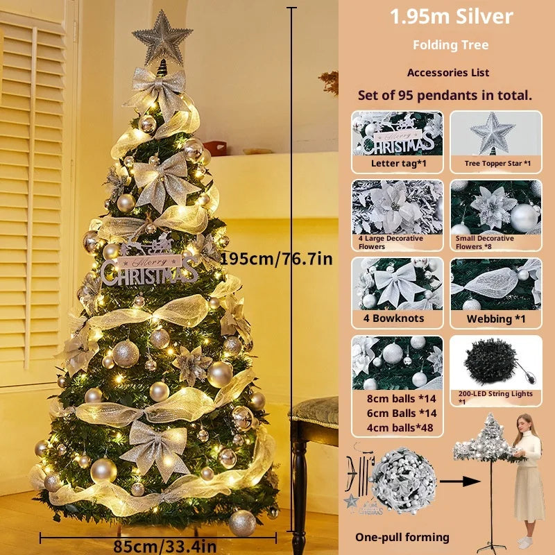 Premium artificial LED Christmas tree with red gold decorations