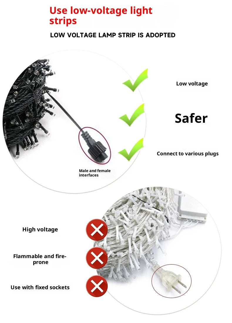 Close-up of LED lights and ornaments on foldable telescopic Christmas tree