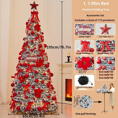 Red and gold pre-decorated telescopic Christmas tree